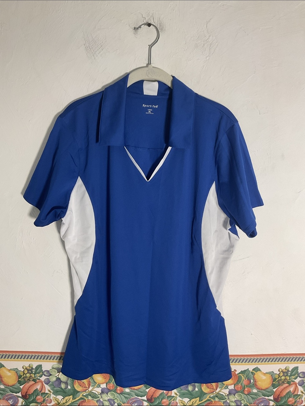 Sport-Tek Ladies Side Block Micropique Sport Wick Polo Shirt Size XL Blue/White